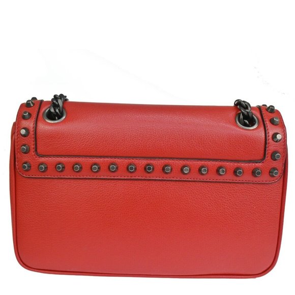 PRADA MILANO Logo Studs Chain Mini Shoulder Bag Calf Leather Fuoco Red 683RJ123 - Picture 3 of 16